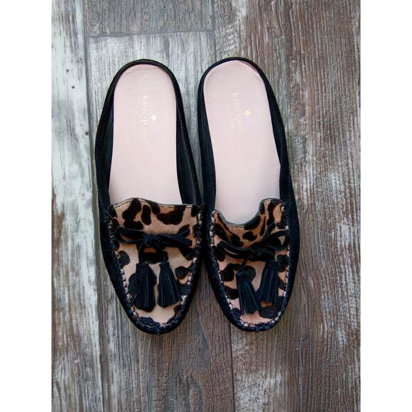 kate spade Shoes - Kate Spade Leopard Haircalf Tassel Mule Loafers Slides